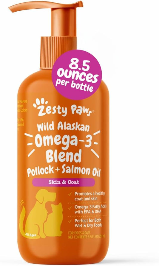 Wild Alaskan Omega-3 Blend Pollock + Salmon Oil for Dogs and Cats- Skin and Coat Support, Omega 3 Supplement for Pets, 8.5Oz